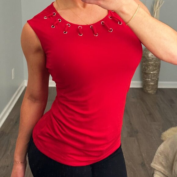 INC International Concepts, Red Grommet Detail Top - Picture 1 of 3